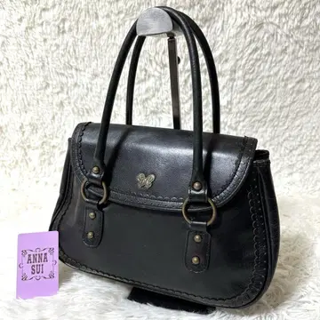 ANNA SUI 핸드백 가죽 나비 로고 빈티지 블랙