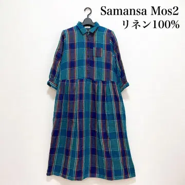 Samansa Mos2 린넨 체크 롱 원피스 린넨 100% 넉넉한