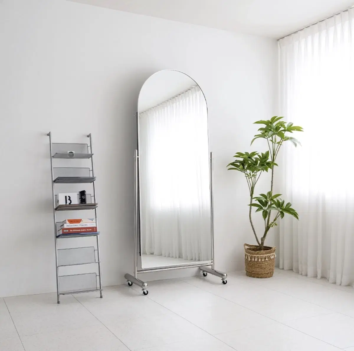 Modern Mid-Century Movable Full-Length Mirror, Fixable
