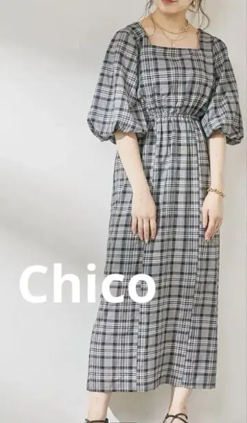 백 리본 스퀘어 타이트 롱 원피스 Chico