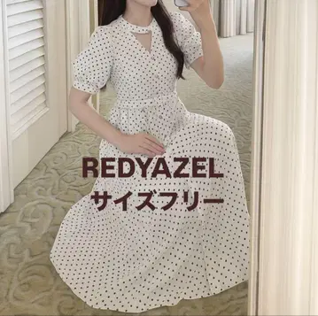 REDYAZEL 도트 무늬 원피스 프리 사이즈 레이디 아젤 벨트 포함