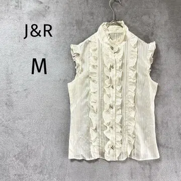 J&R/슬리브리스 셔츠 블라우스/M/실크 혼방 프릴 골드 버튼 일본제