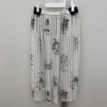 PICONE 화이트 블랙 도트 플리츠 스커트 (허리밴딩 타입)