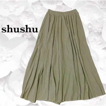 스크런치 'shushu' 롱 스커트 [F] 카키 계열 플레어 허리 밴딩