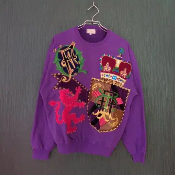 90s FARNECE 보라색 자수 트레이닝복 디자인 구제 의류 사이즈 4