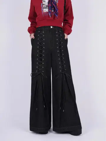 PAMEO POSE 레이스업 데님 바기 트라우저