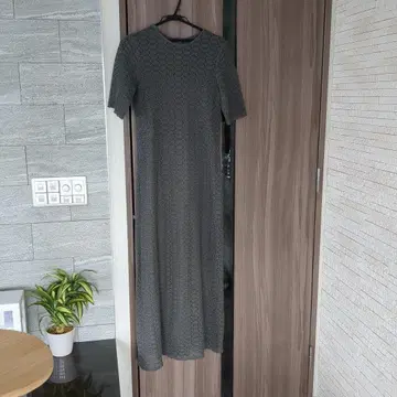 그레이 시스루 니트 반팔 롱 원피스