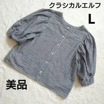 새상품급 클래식 엘프 깅엄 체크 벌룬 슬리브 반팔 셔츠 L