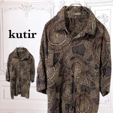 셔츠 'kutir 쿠티르' [F] 브라운 계열 롱 올 패턴 반팔 동양인