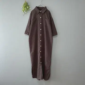 아뮤르 박스 [F] 새상품급 롱 셔츠 원피스 7부 소매 린넨 코튼