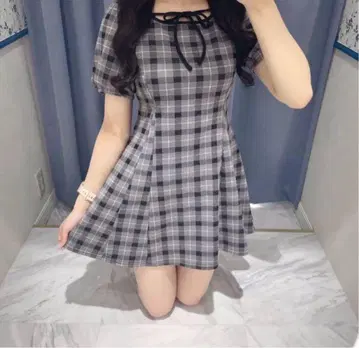 evelyn 반팔 체크 핏 OP