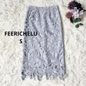 FEERICHELU 페리 쉘 리본 무늬 레이스 I 라인 스커트