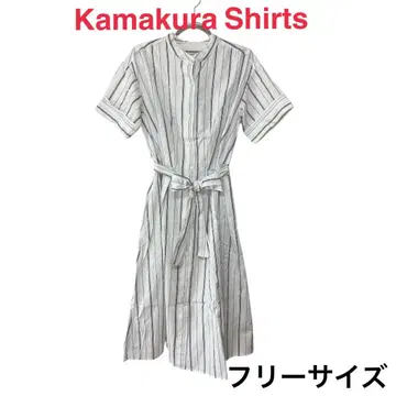 Kamakura Shirts 스트라이프 반팔 셔츠 원피스 프리 사이즈