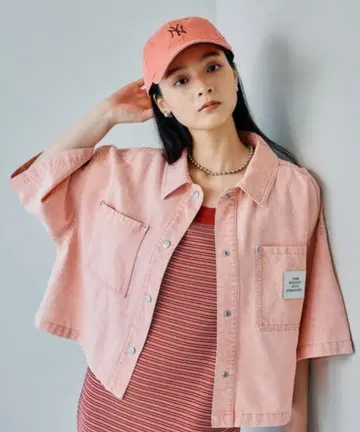 LEPSIM BIG 데님 숏 5부 소매 셔츠