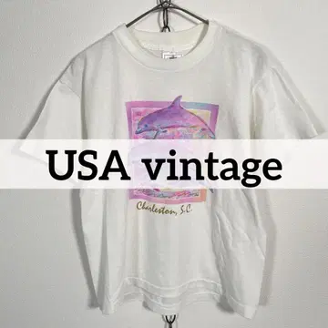 80s90s USA제 돌고래 티셔츠 싱글 스티치 박스 실루엣