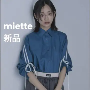미엣 2way 리본 슬리브 셔츠 블루 새상품