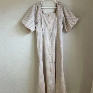 여성용 체크 무늬 반팔 롱 원피스