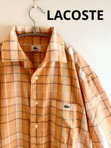 LACOSTE 반팔 체크 셔츠 오렌지 계열 일본제 라코스테