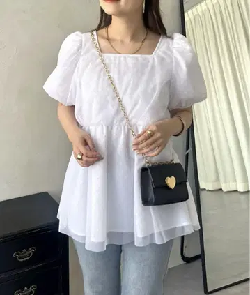 프로즈 베일 반팔 튤 블라우스 도트