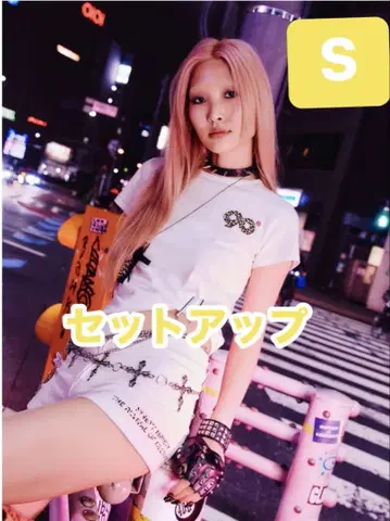 90 로고 걸 크롭 티 마이크로 쇼츠 S