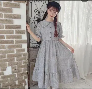 M 사이즈 시마무라 아오키 미사코 원피스 깅엄 체크 그레이
