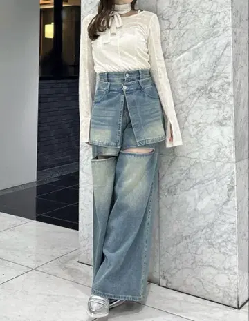 dazzlin 레이어드 와이드 데님 팬츠