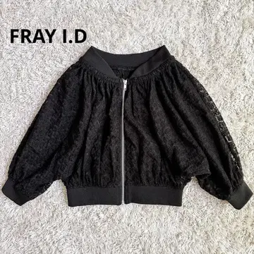 FRAY I.D 프레이 아이디 시어 블루종 7부 소매 꽃무늬 레이스 블랙