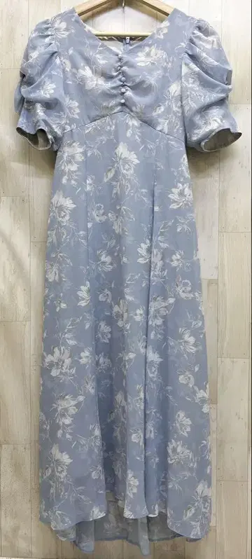 MERCURYDUO 꽃무늬 개더 슬리브 롱 원피스 S 블루