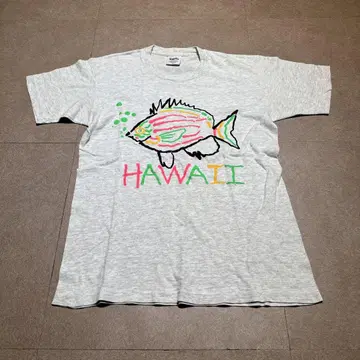 Hawaii 하와이 반팔 티셔츠 그레이 애니멀 물고기 싱글 스티치 M