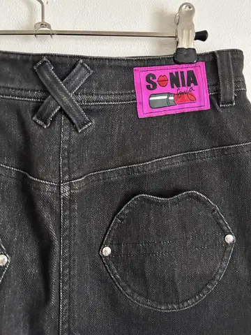 소니아 리키엘 데님 스커트 40 립 립 모양 포켓 블랙