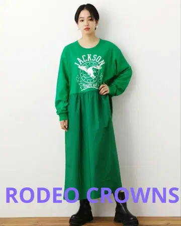 RODEO CROWNS 그린 프린트 긴팔 원피스