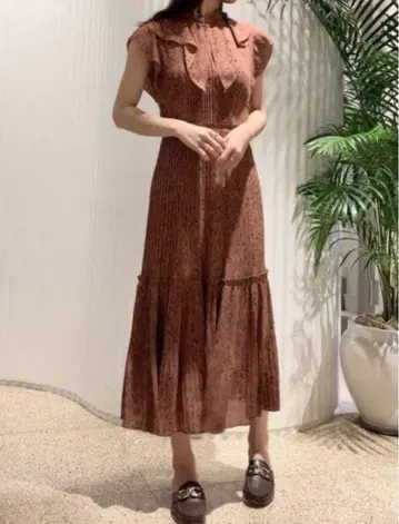 브라운 프릴 맥시 원피스