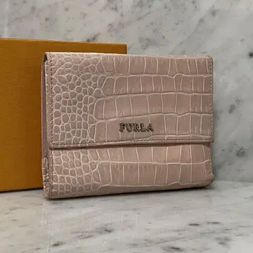 FURLA 훌라 삼중 지갑 천연 가죽 크로커다일 핑크 베이지