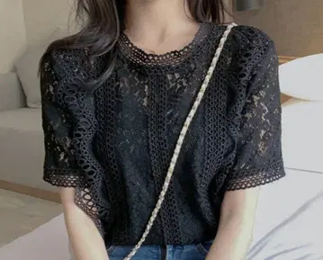 신상품 코튼 레이스 블라우스 블랙 M