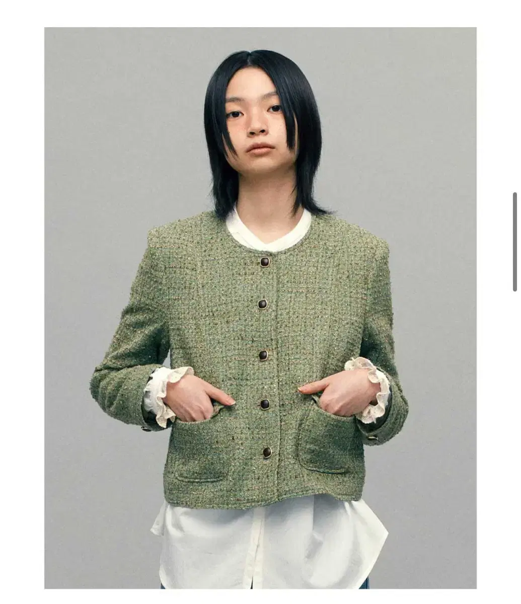 시엔느sienne Sabon Tweed Jacket (Green)