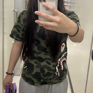 카모플라주 패턴 상어 프린트 티셔츠