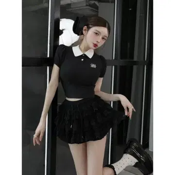 다리치 DRCH 바이컬러 피케 셔츠 블랙 검정 FREE