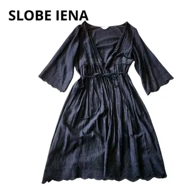 SLOBE IENA 슬로브 이에나 자수 가운 원피스 인도 면 블랙