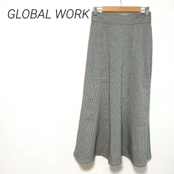 GLOBAL WORK 그레이 체크 무늬 플레어 스커트 L 엘레강트