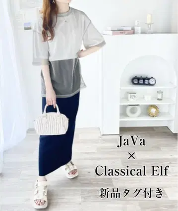 JAVA 택 포함 새상품 얇은 명주 레이어드 백 프린트 티셔츠