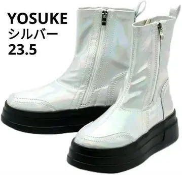 YOSUKE 통굽 스트레치 부츠 사이드 지퍼 실버 23.5cm