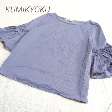 KUMIKYOKU 쿠미교쿠 땋은 프릴 슬리브 스트라이프 블라우스