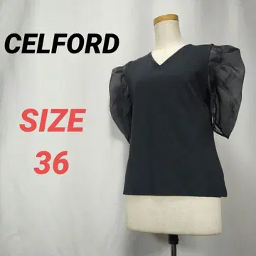 CELFORD 셀포드 블라우스 V넥 볼륨 소매 블랙 36 오반소매