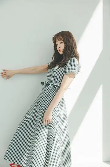 Eiis 다카야마 나오코 콜라보 깅엄 체크 반팔 롱 원피스