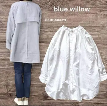 블루 윌로우 가는 코튼 린넨 케이프 블라우스 셔츠 나츄란