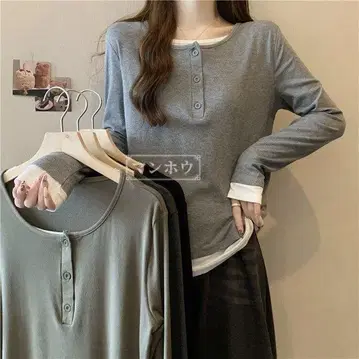 상의 티셔츠 긴팔 여성용 레이어드 스타일 넉넉한 롱 T 봄/가을/겨울