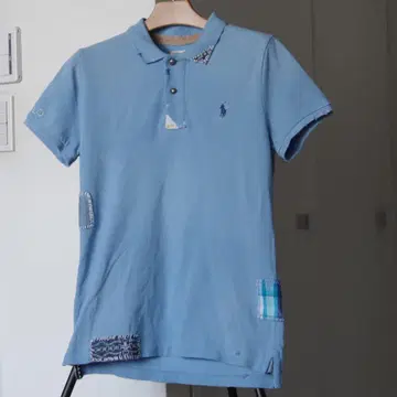 데님 앤 서플라이 랄프 로렌 패치워크 피케 셔츠 비즈 로고 블루