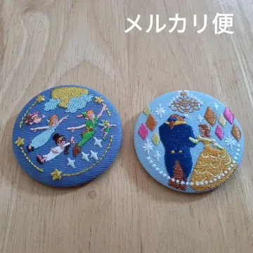 디즈니 자수 캔뱃지 피터팬 미녀와 야수 2종 세트