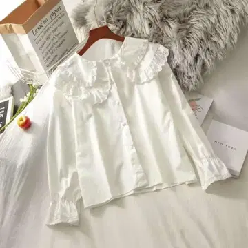 화이트 프릴 긴팔 셔츠