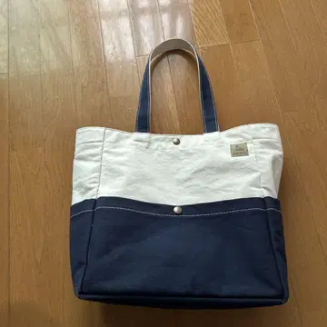 쿠라시키 캔버스 토끼 로고 토트백 화이트/네이비